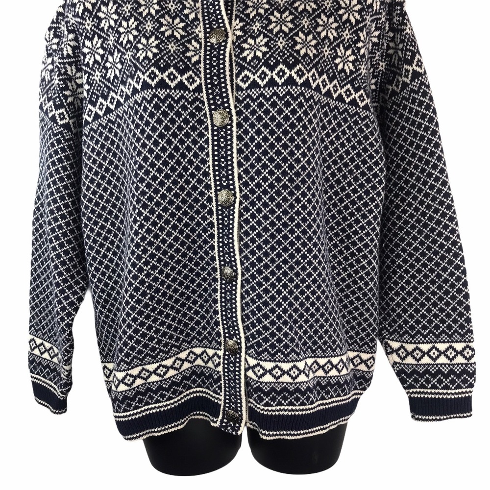 CHELSEA GARDENS Sz Med Nordic Fair Isle Blue Women's Cardigan Metal Buttons Vtg - Picture 4 of 8